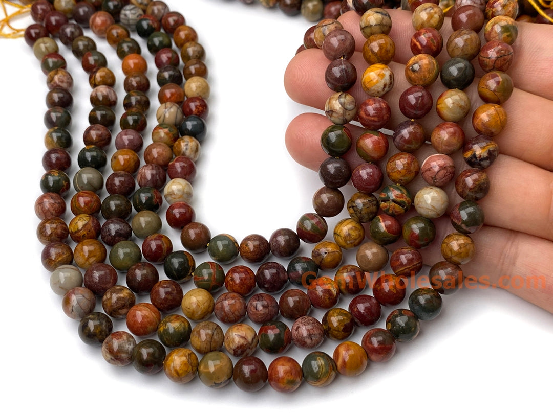 15.5" Picasso Jasper 6mm/8mm/10mm round beads, red brown Picasso stone beads
