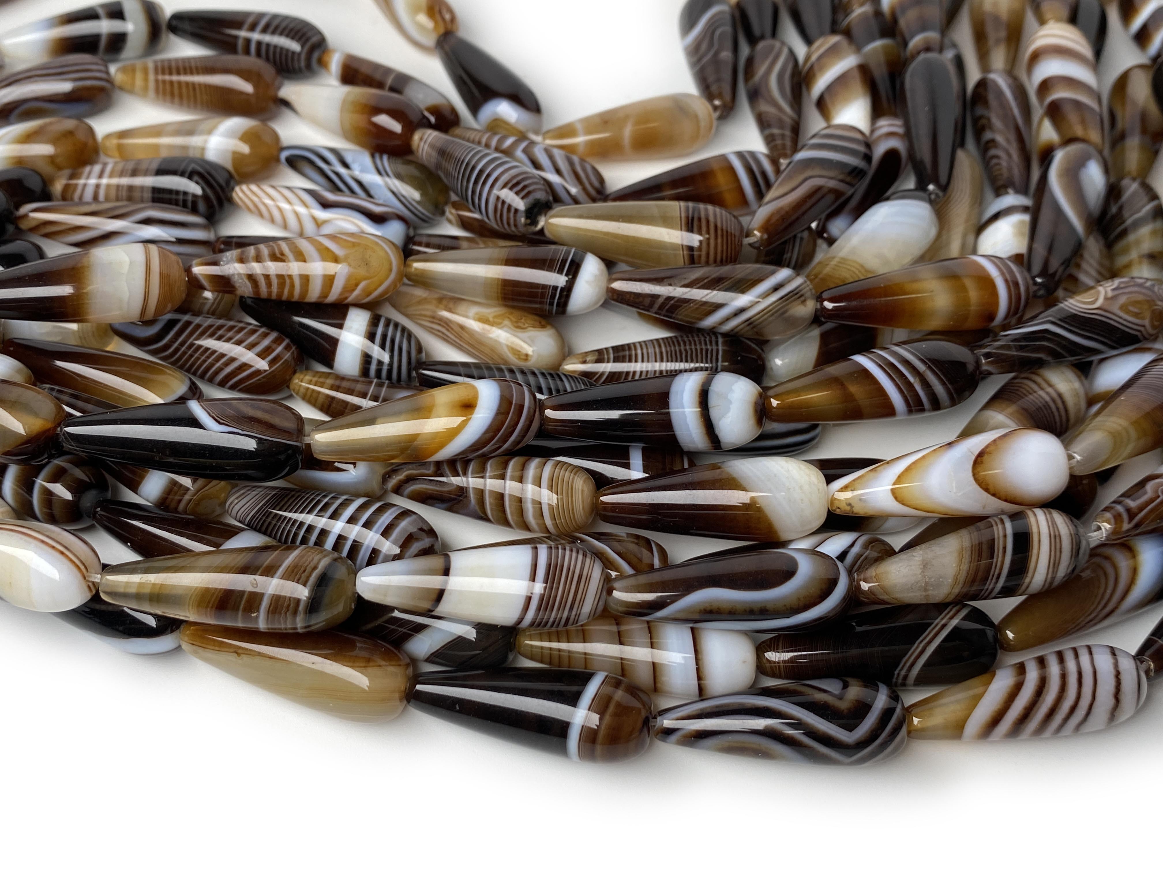 15.25" 10x30mm polished brown stripe agate teardrop jewelry beads