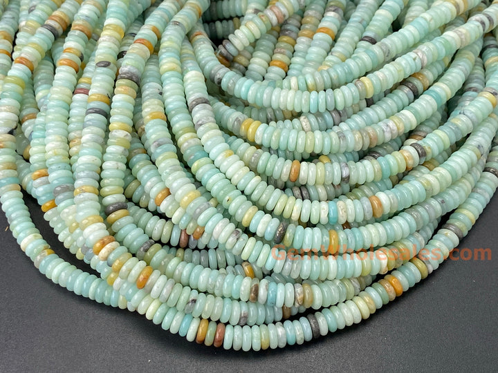 15.25" 2x6mm Natural Amazonite stone rondelle heishi spacer beads A
