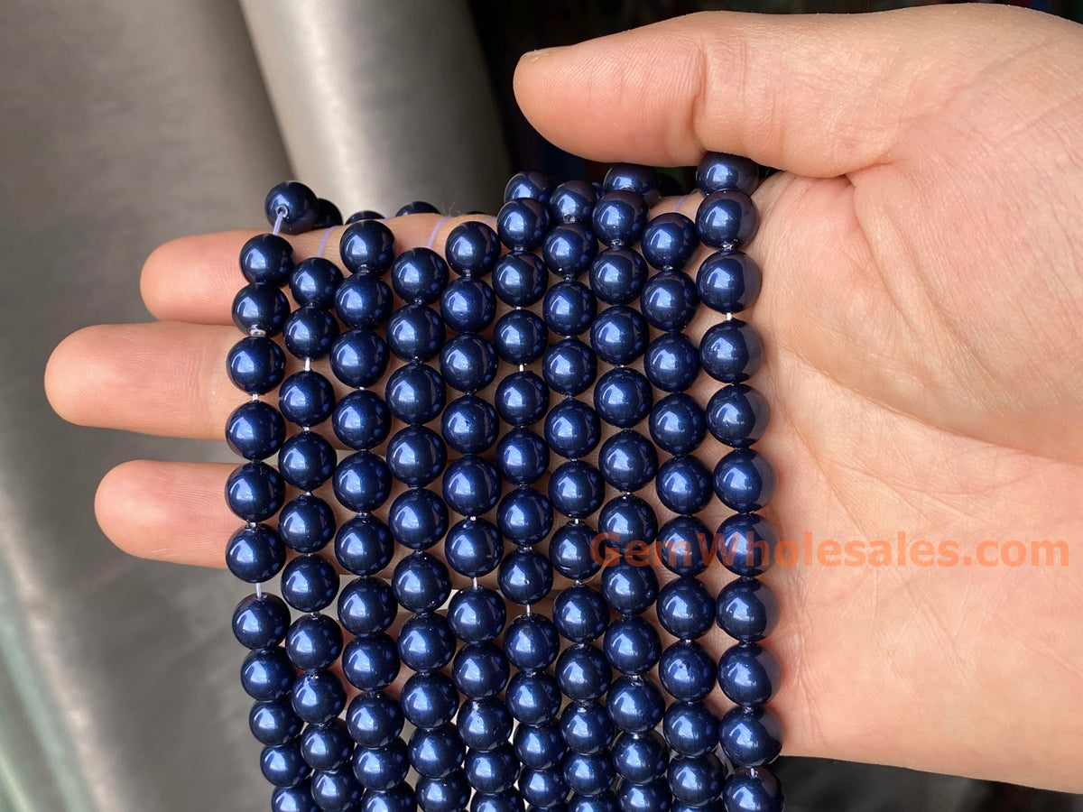 15.5" 8mm/10mm Luster dark blue Shell pearl round beads,shell core pearl,TYF