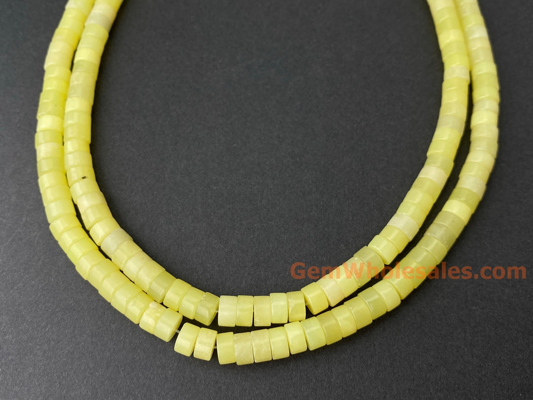 15.5" 3x6mm yellow green olive jade/Lemon jade Heishi beads
