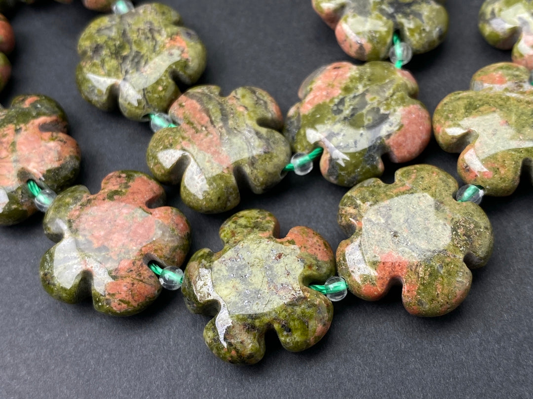 15.5" 15mm/20mm natural Unakite stone flower beads