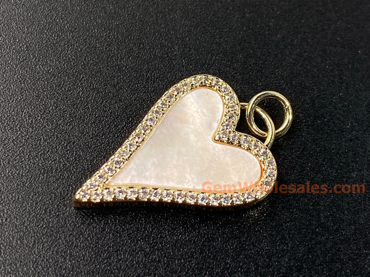 2PCS 15x21mm light pink shell heart charms pendant gold plated brass