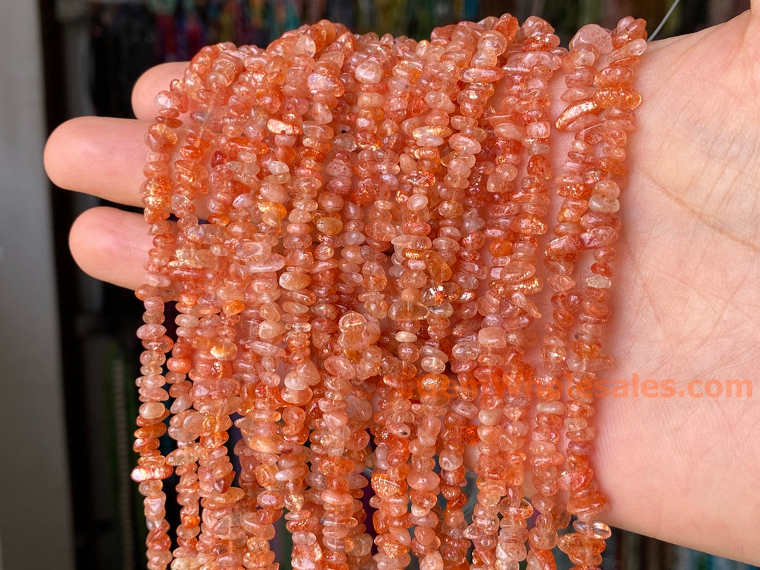 3x5mm natural Sunstone chips beads, orange gemstone chips, 32"