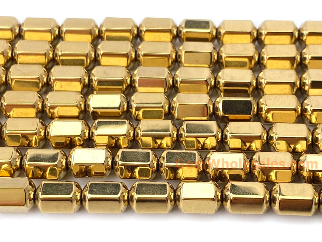 15.5" 5x8mm gold plated Hematite stone Hexagon Drum beads