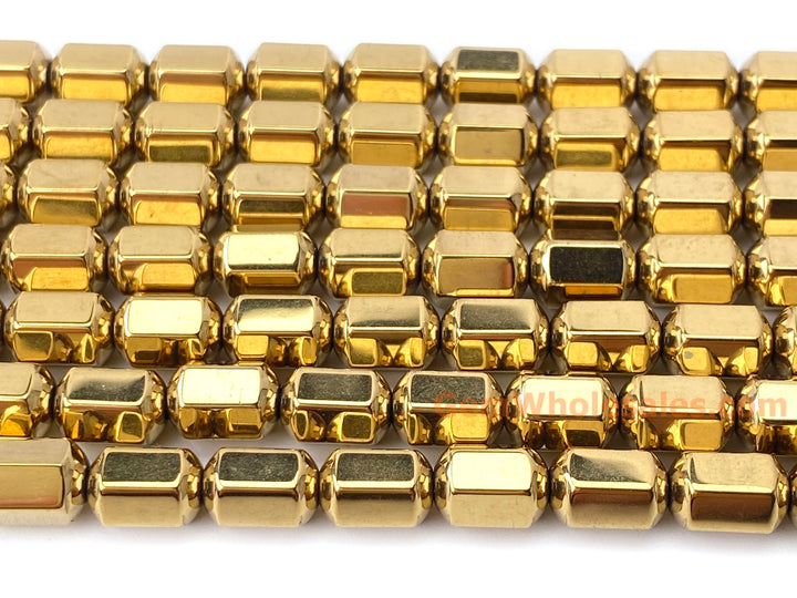 15.5" 5x8mm gold plated Hematite stone Hexagon Drum beads