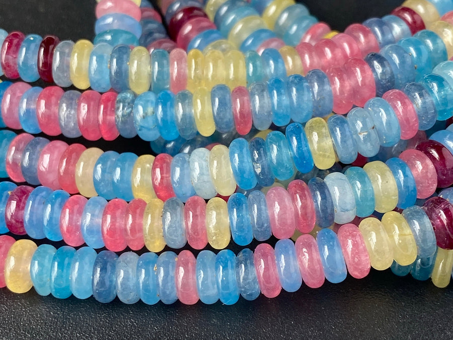 2x6mm blue Yellow red multi color jade Heishi beads, 15"