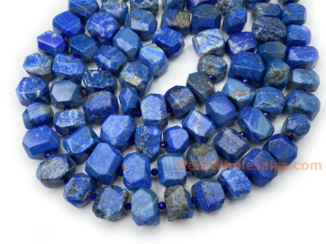 15.5" 15~20mm Natural lapis lazuli faceted nugget pendant beads