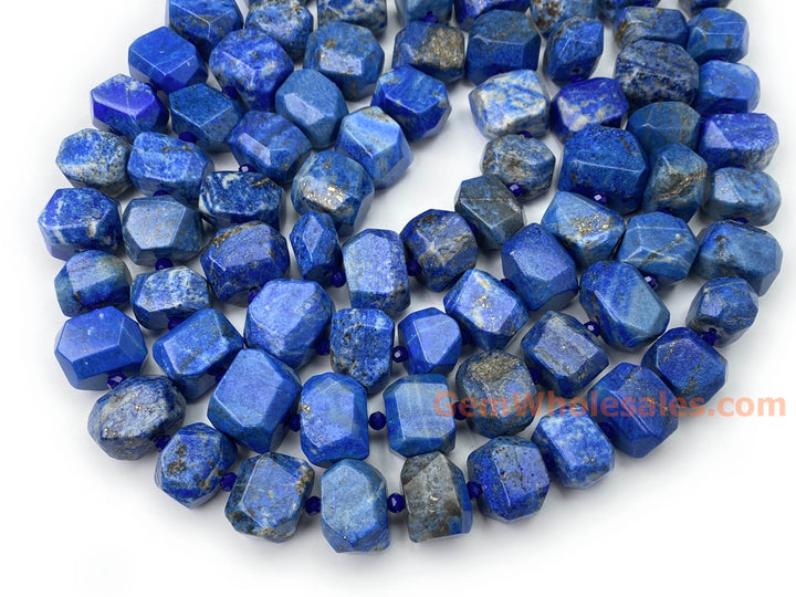 15.5" 15~20mm Natural lapis lazuli faceted nugget pendant beads