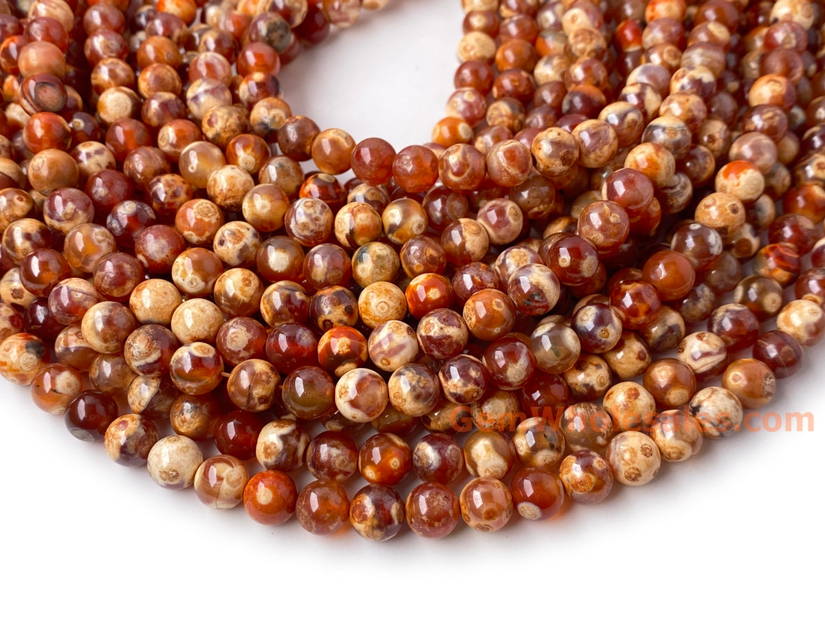 15" 8mm Dream Fire agate Red yellow brown multi color round beads