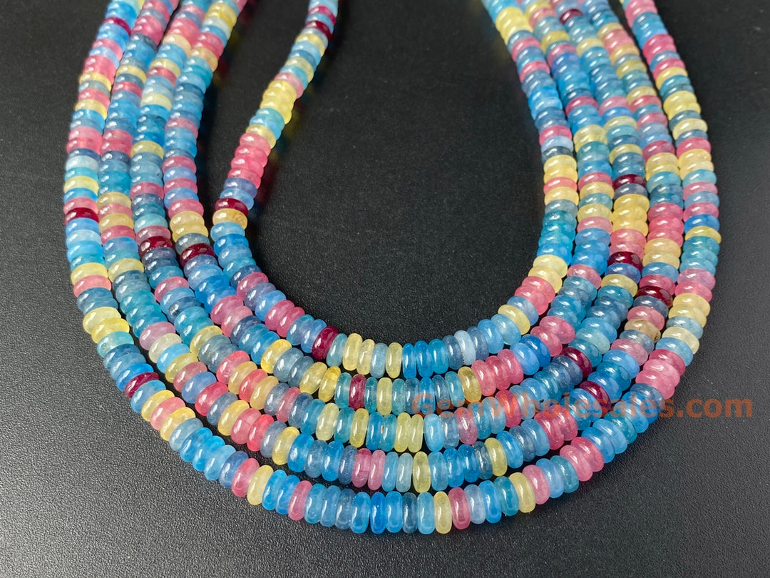 2x6mm blue Yellow red multi color jade Heishi beads, 15"