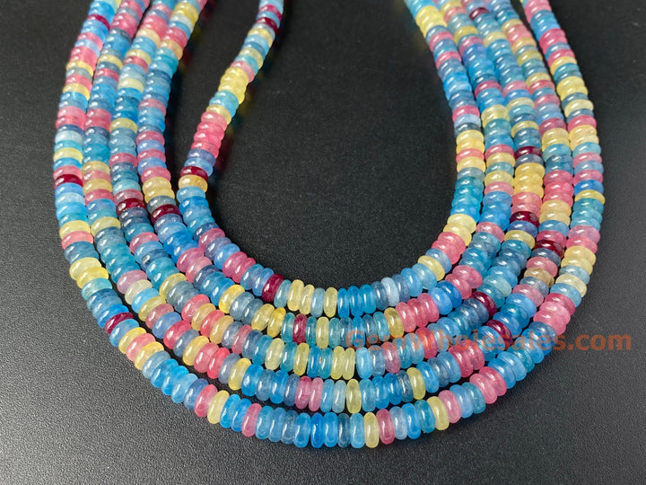 2x6mm blue Yellow red multi color jade Heishi beads, 15"