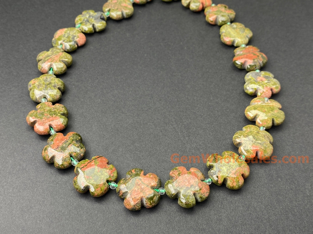 15.5" 15mm/20mm natural Unakite stone flower beads