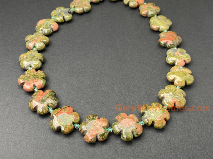 15.5" 15mm/20mm natural Unakite stone flower beads