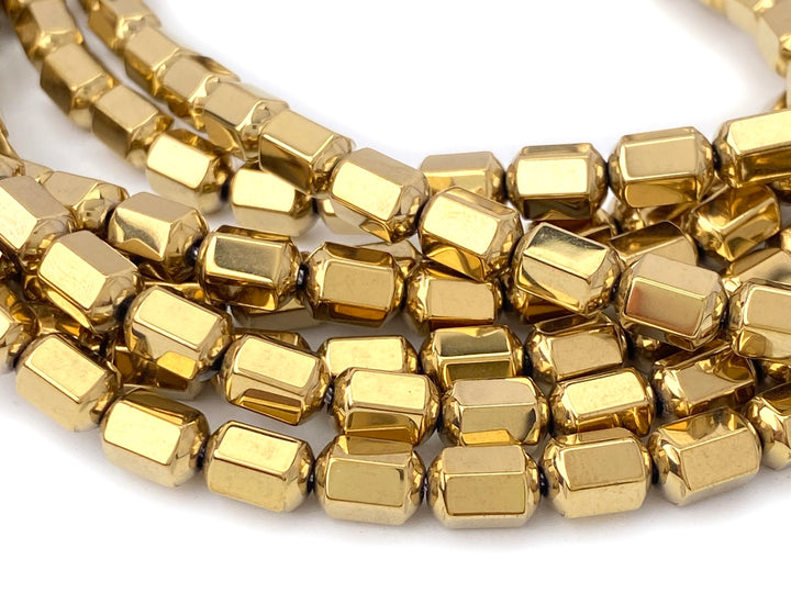 15.5" 5x8mm gold plated Hematite stone Hexagon Drum beads