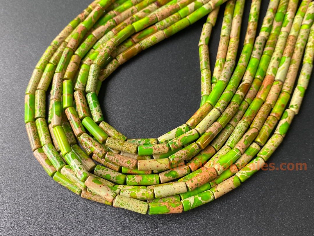 Perles rondes en jaspe empereur vert jaunâtre, 4 x 13 mm, 15,5"
