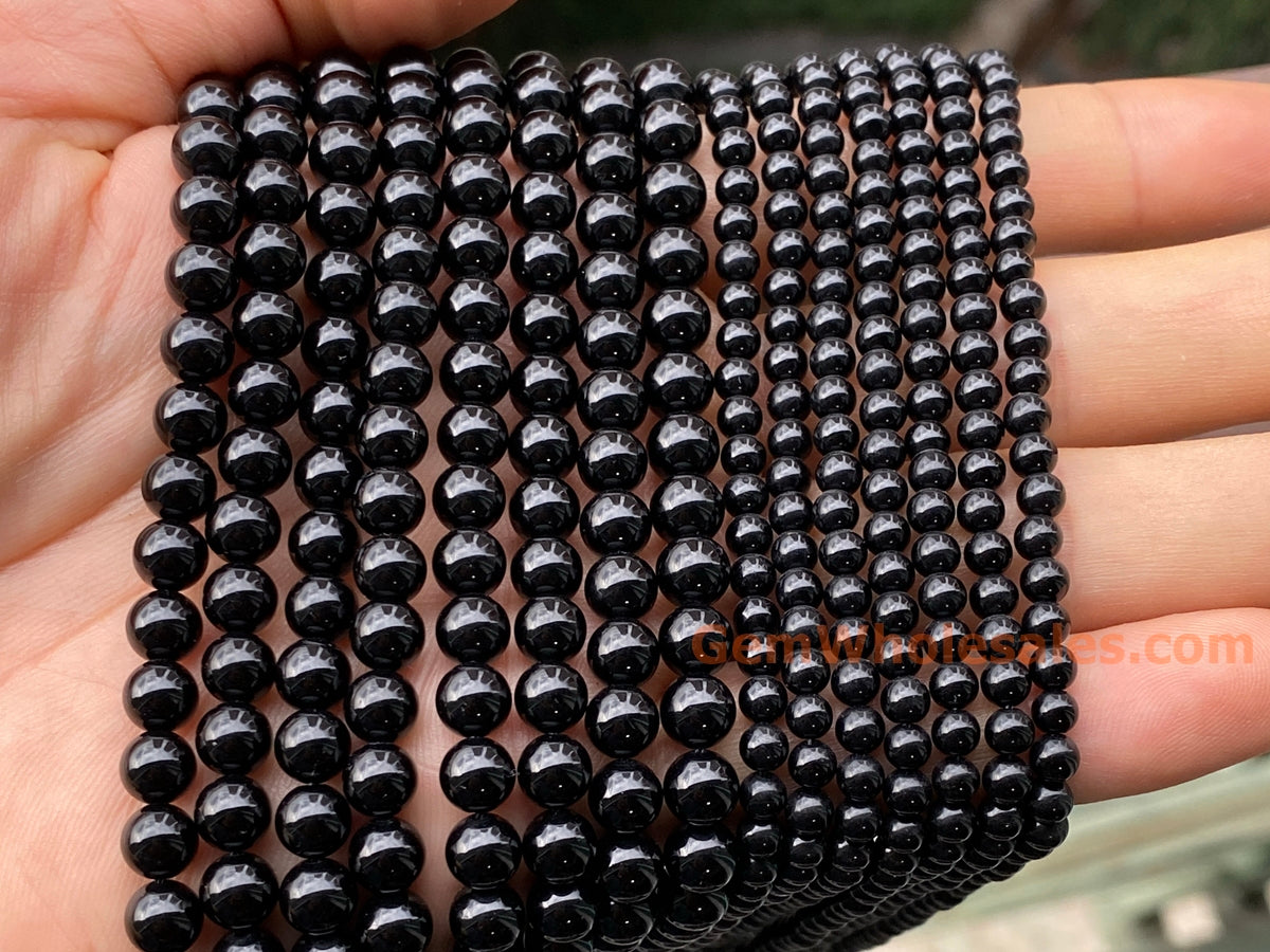 15.5" 4mm natural Black Tourmaline round beads for jewelry making