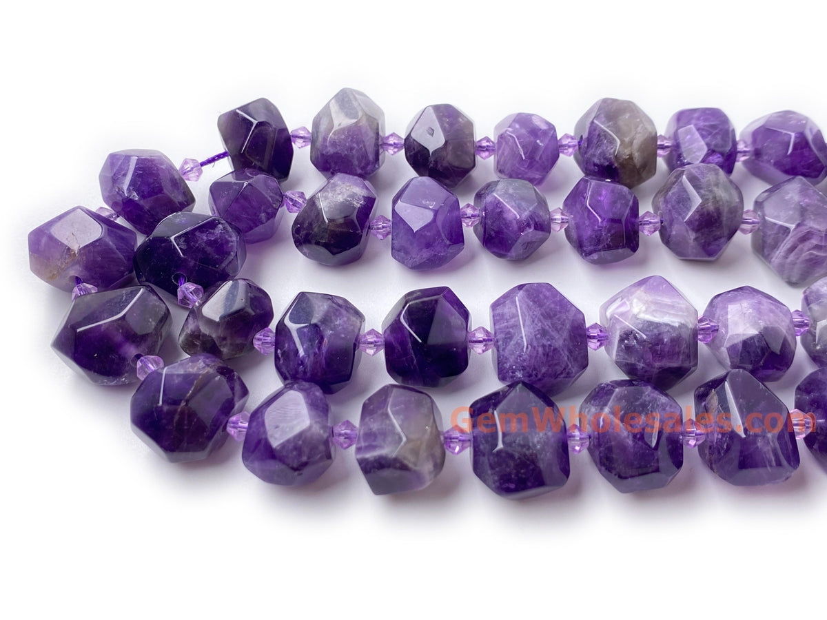 15.5" 15~20mm Natural amethyst faceted nugget pendant beads