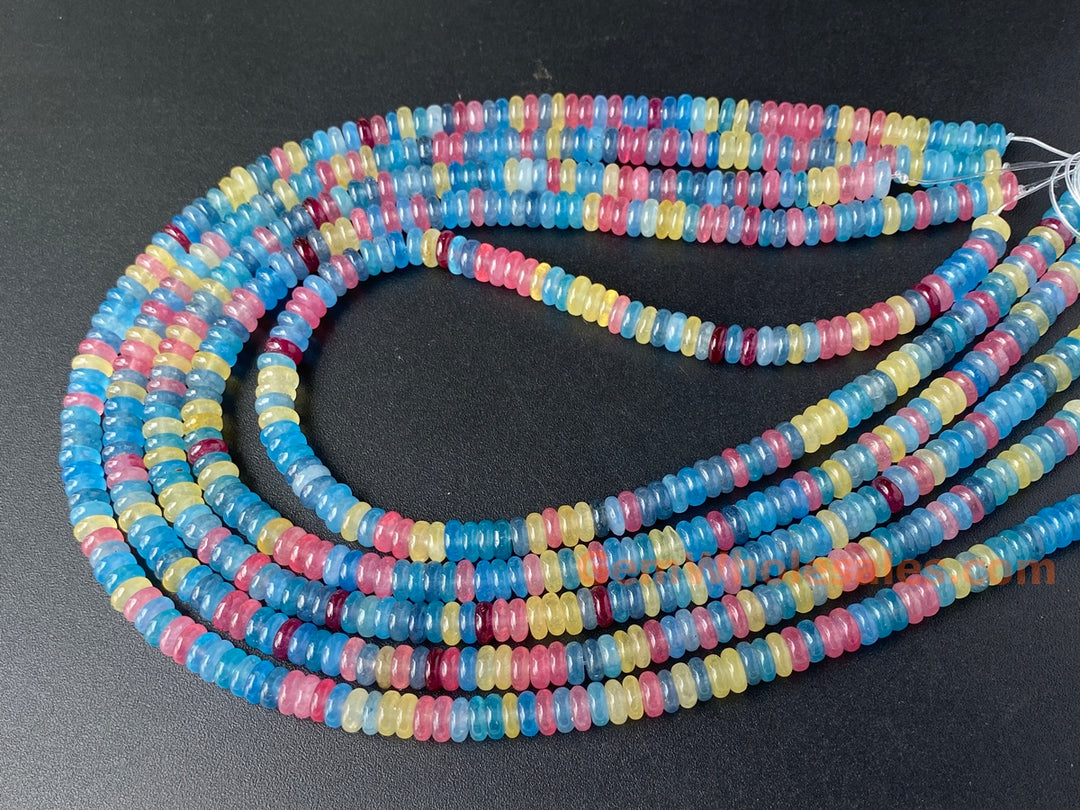 2x6mm blue Yellow red multi color jade Heishi beads, 15"