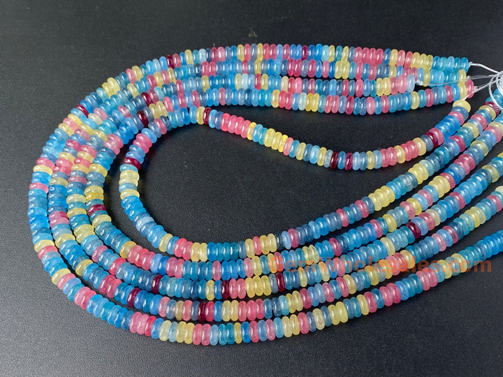 2x6mm blue Yellow red multi color jade Heishi beads, 15"