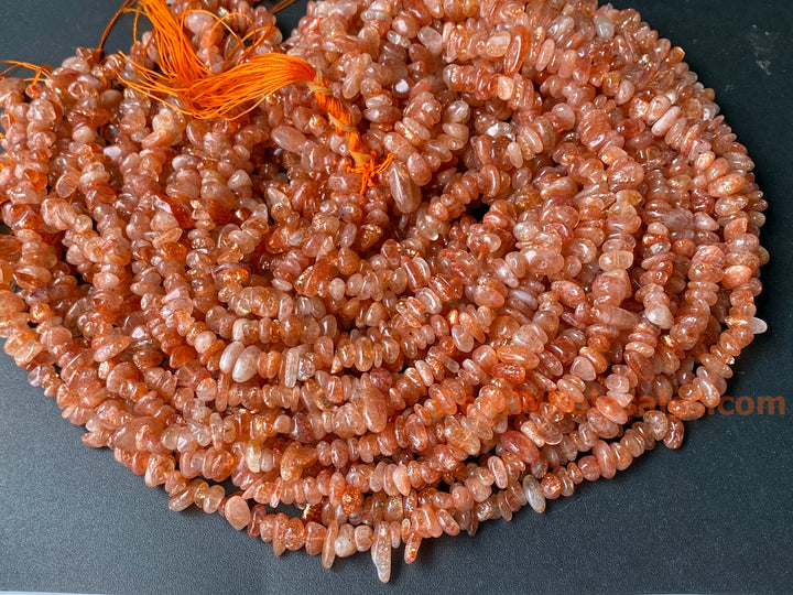 5x10mm natural Sunstone chips beads, orange gemstone chips, 16"