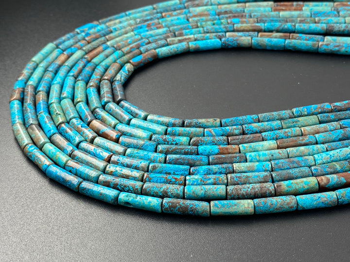 15.5" 4x13mm Turquoise blue Calsilica jasper cylinder tube beads