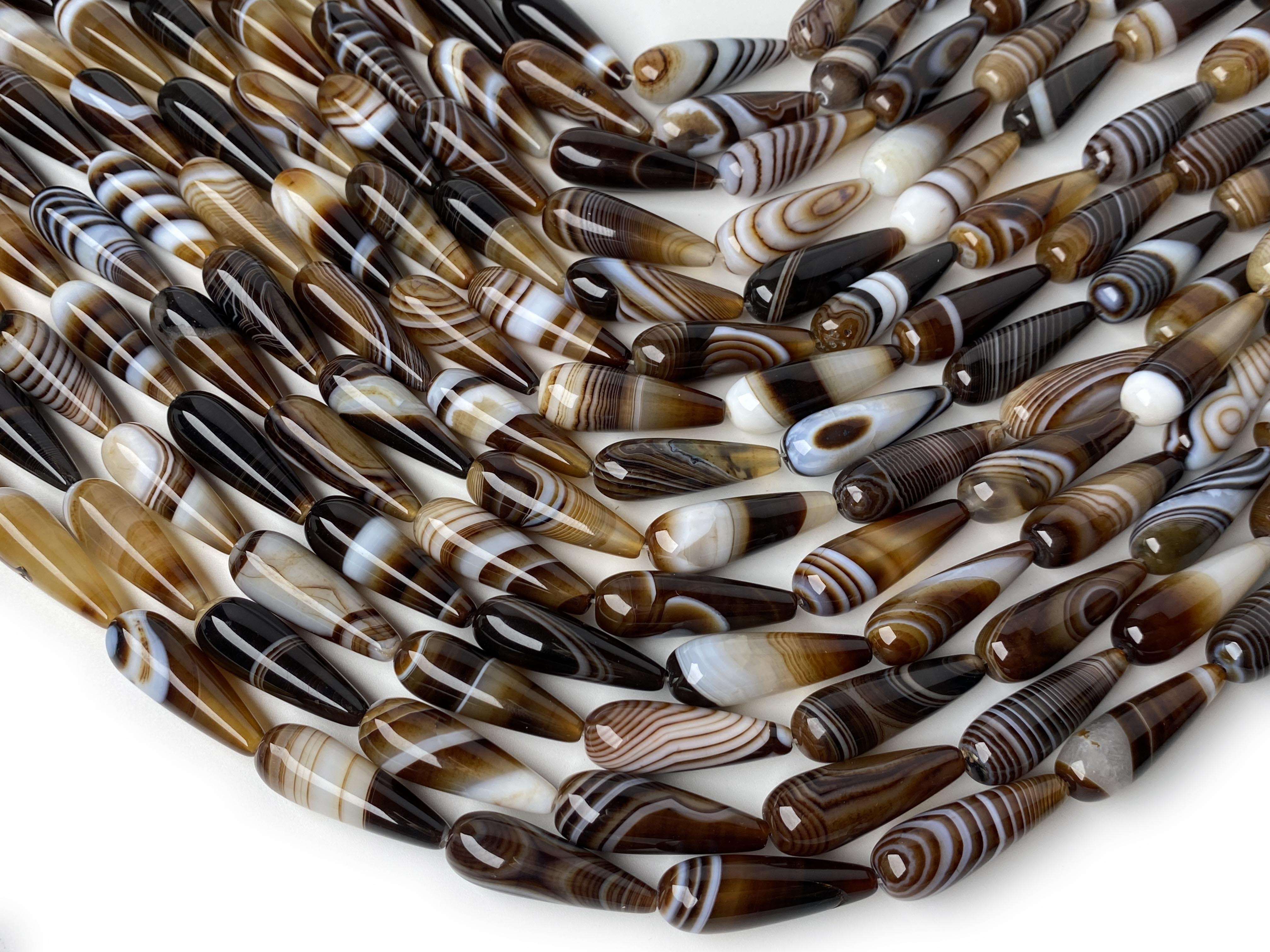 15.25" 10x30mm polished brown stripe agate teardrop jewelry beads