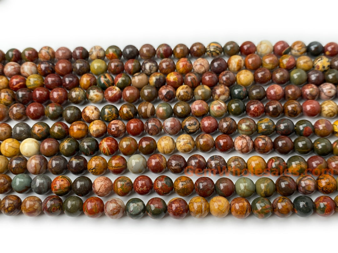15.5" Picasso Jasper 6mm/8mm/10mm round beads, red brown Picasso stone beads