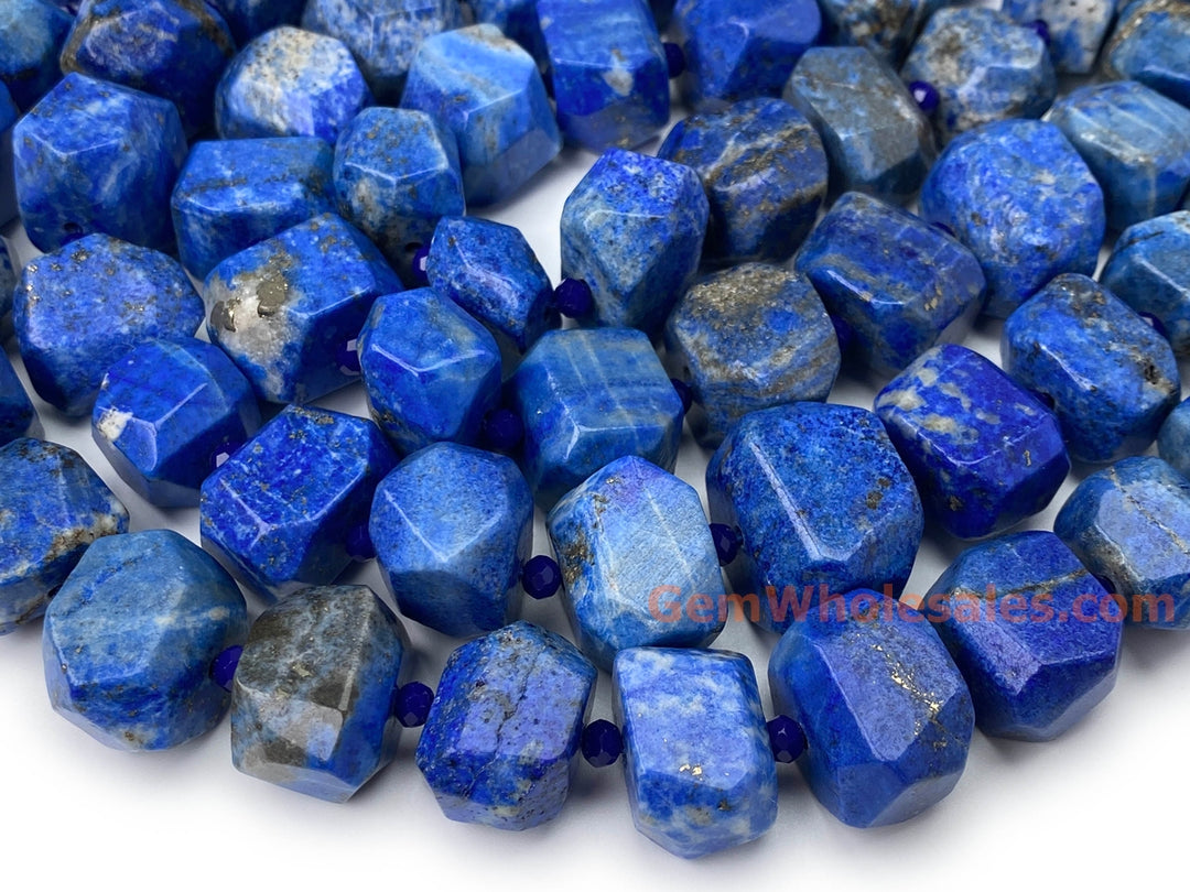 15.5" 15~20mm Natural lapis lazuli faceted nugget pendant beads