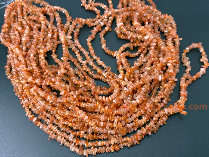 3x5mm natural Sunstone chips beads, orange gemstone chips, 32"