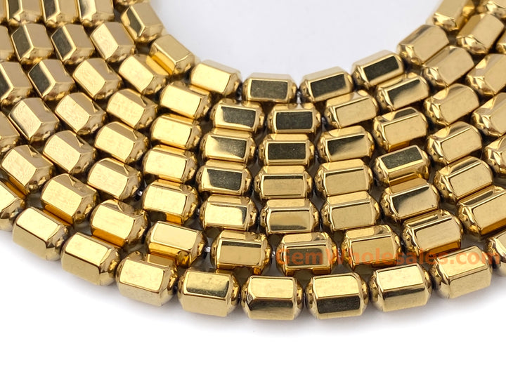 15.5" 5x8mm gold plated Hematite stone Hexagon Drum beads