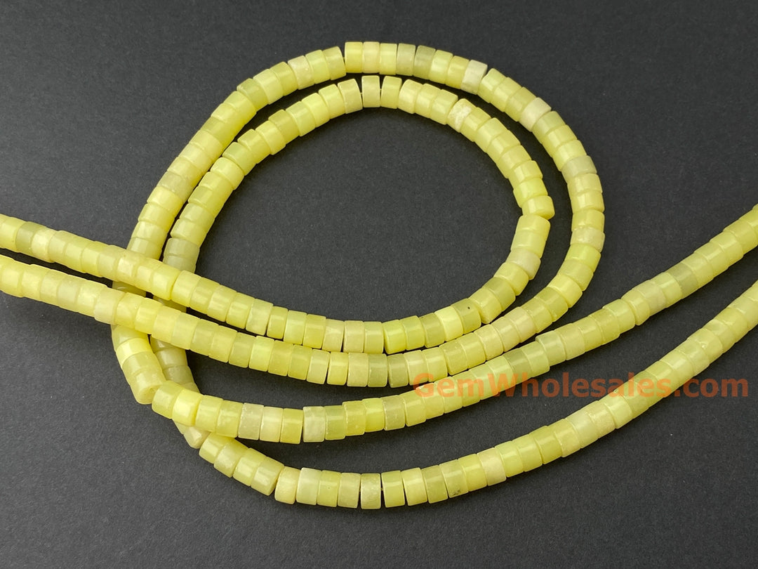 15.5" 3x6mm yellow green olive jade/Lemon jade Heishi beads