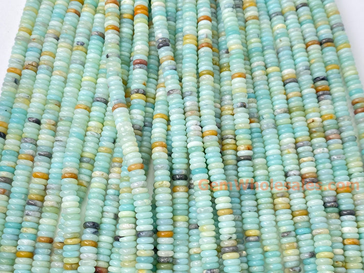 15.25" 2x6mm Natural Amazonite stone rondelle heishi spacer beads A