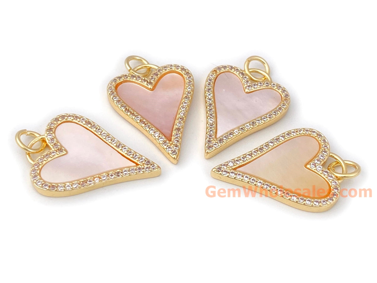 2PCS 15x21mm light pink shell heart charms pendant gold plated brass