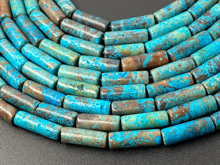 15.5" 4x13mm Turquoise blue Calsilica jasper cylinder tube beads