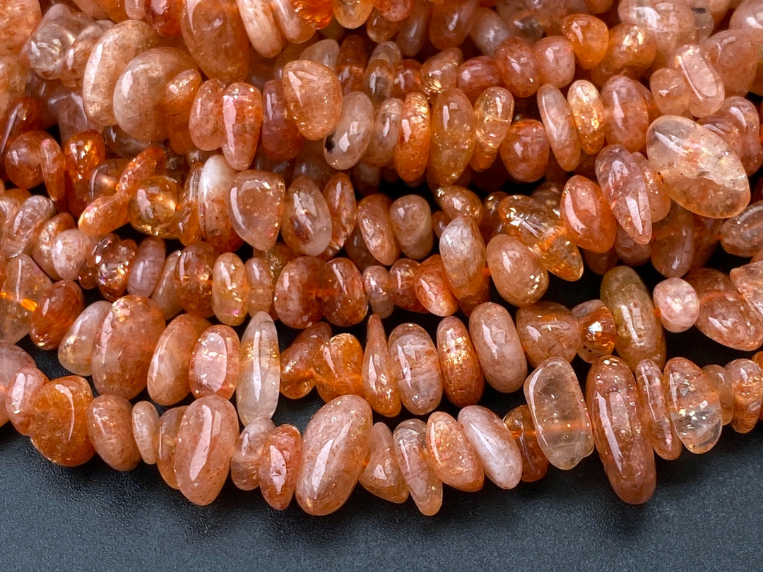 5x10mm natural Sunstone chips beads, orange gemstone chips, 16"