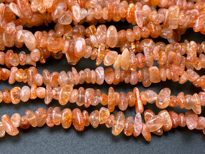 3x5mm natural Sunstone chips beads, orange gemstone chips, 32"