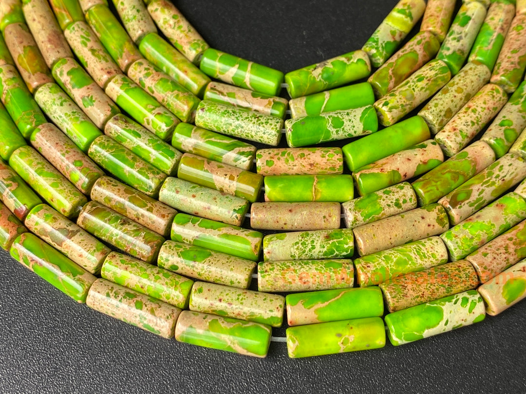 Perles rondes en jaspe empereur vert jaunâtre, 4 x 13 mm, 15,5"