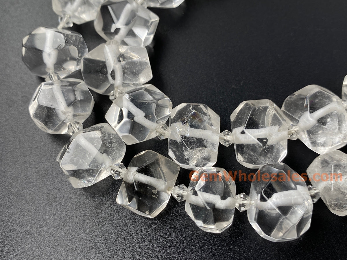 15.5" 15~20mm Natural Rock Quartz faceted nugget pendant beads