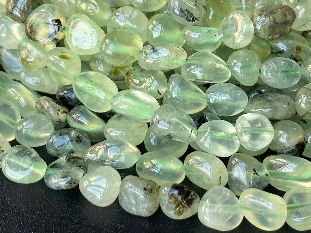 15.5" 6~8mm Natural green prehnite stone pebble nugget beads
