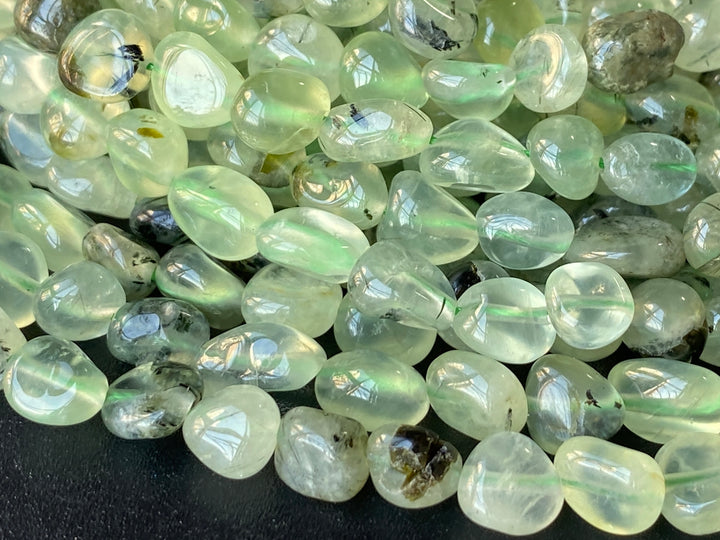 15.5" 6~8mm Natural green prehnite stone pebble nugget beads