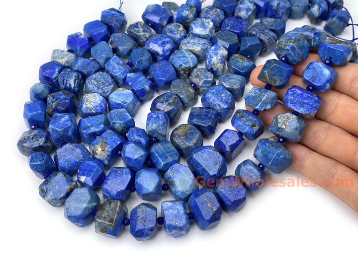 15.5" 15~20mm Natural lapis lazuli faceted nugget pendant beads
