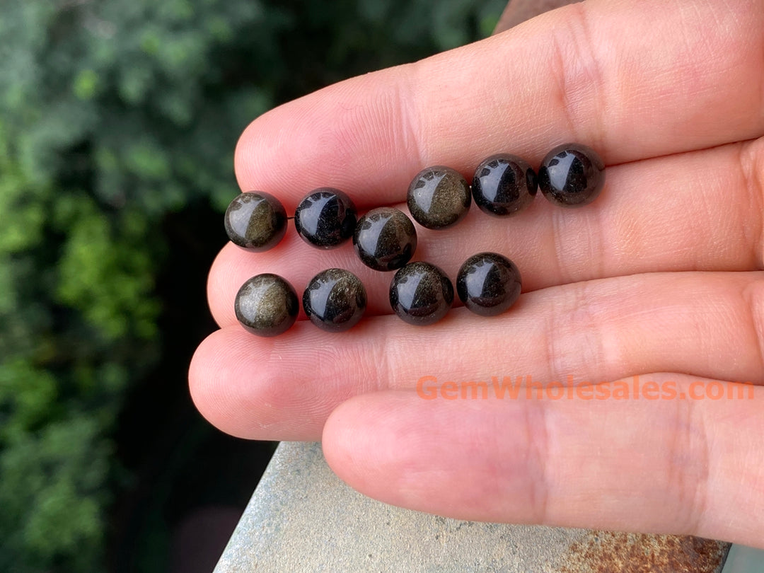 10PCS 8mm natural Golden obsidian undrilled round beads