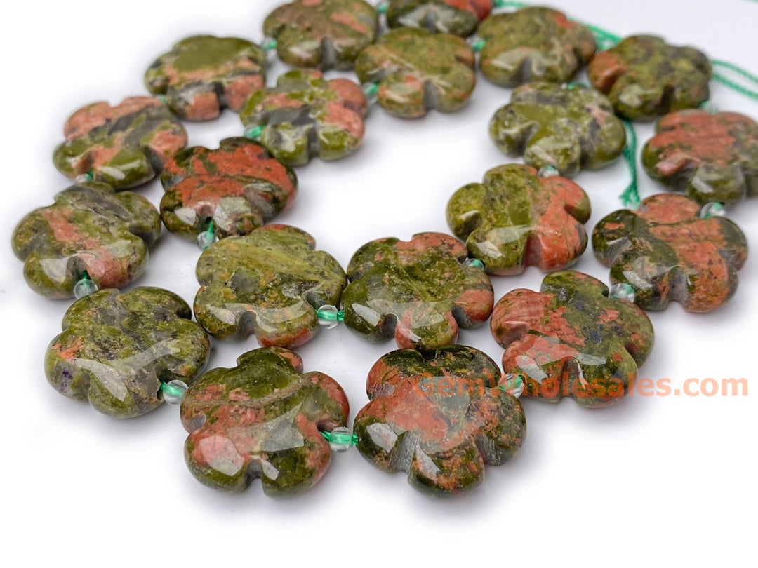 15.5" 15mm/20mm natural Unakite stone flower beads