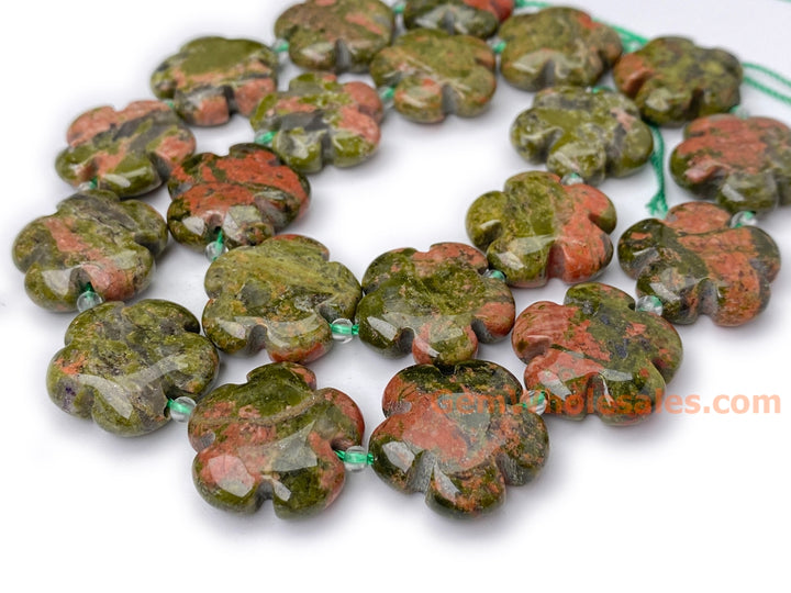 15.5" 15mm/20mm natural Unakite stone flower beads