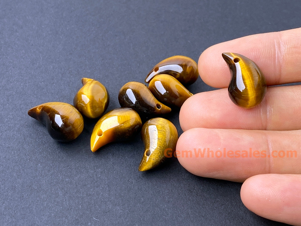 2PCS 11x19mm Yellow tiger eye stone teardrop beads/pendant