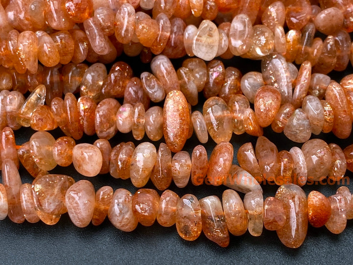 5x10mm natural Sunstone chips beads, orange gemstone chips, 16"
