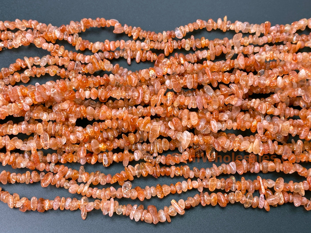 3x5mm natural Sunstone chips beads, orange gemstone chips, 32"