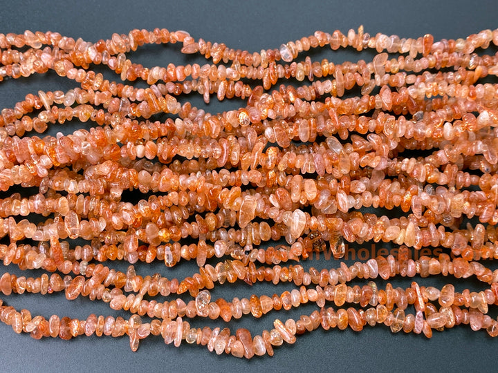 3x5mm natural Sunstone chips beads, orange gemstone chips, 32"