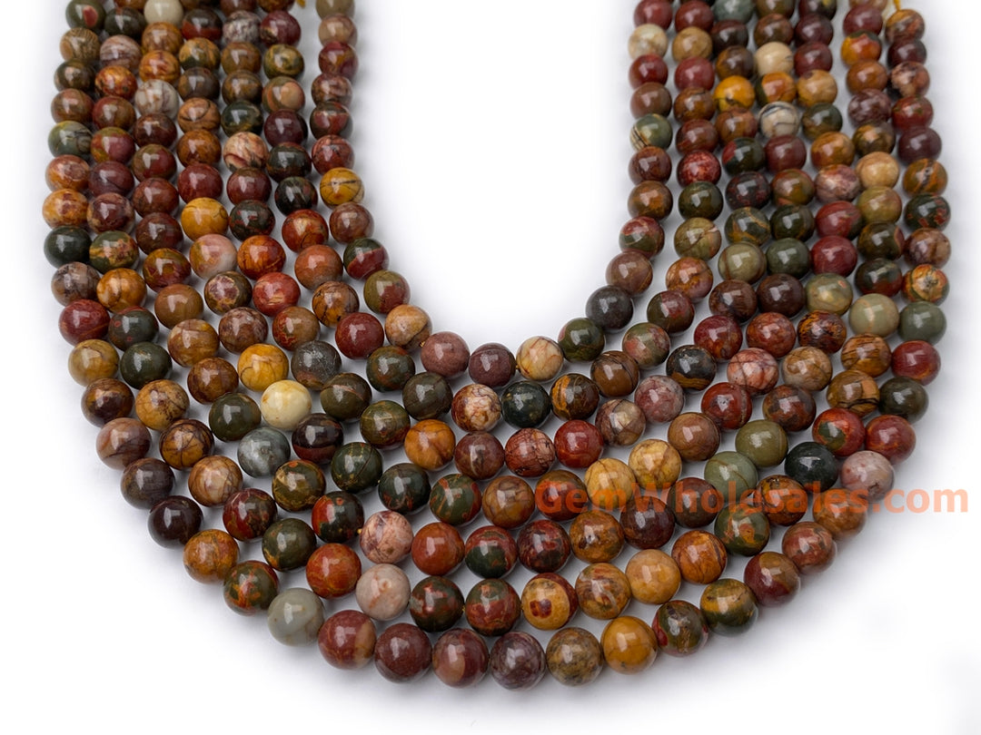 15.5" Picasso Jasper 6mm/8mm/10mm round beads, red brown Picasso stone beads